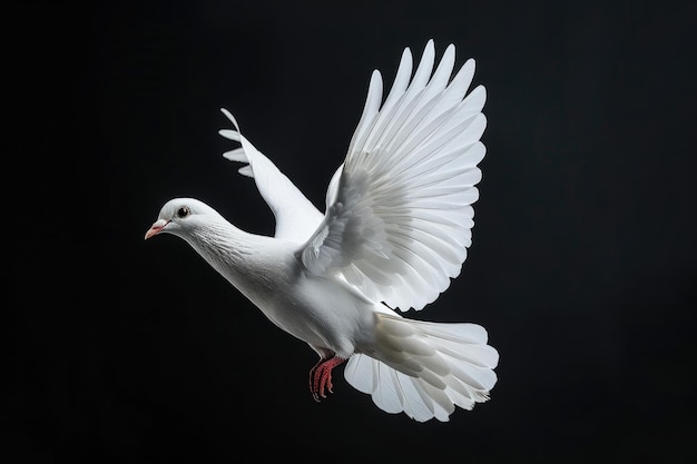 Paloma blanca volando sobre un fondo negro que simboliza la libertad y la paz