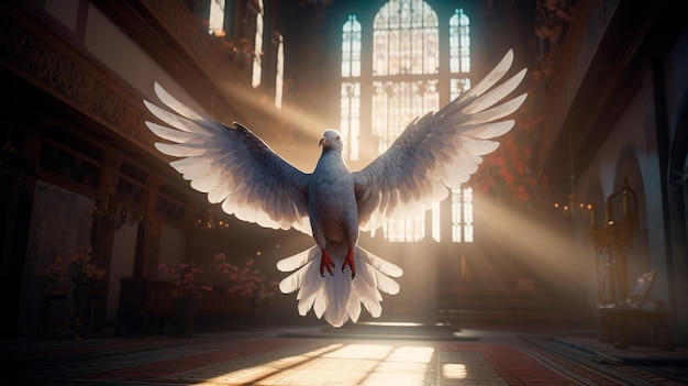 Foto la paloma santa está aterrizando ilustrador de ia generativa
