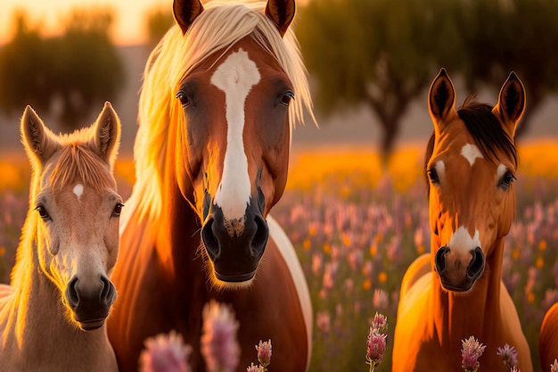 Palomino horsess flores de pie IA generativa