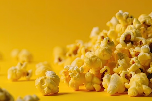 Palomitas de maíz de cerca sobre un fondo amarillo