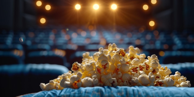 Foto palomitas de maíz en un cine de cubo ia generativa