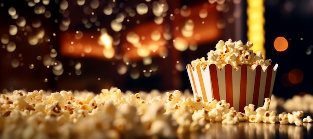 palomitas de maíz contra el telón de fondo de las luces del cine IA generativa