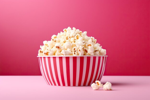 Foto palomitas de maíz frescas sobre fondo de color rosa