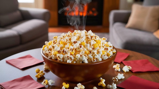 Palomitas de maíz en la mesa de madera