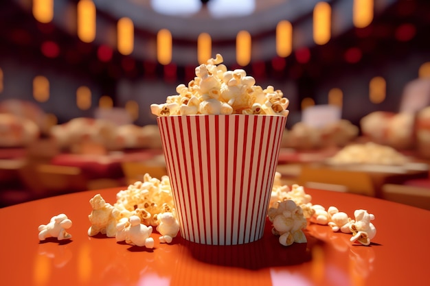 Palomitas de maíz en una mesa en un teatro