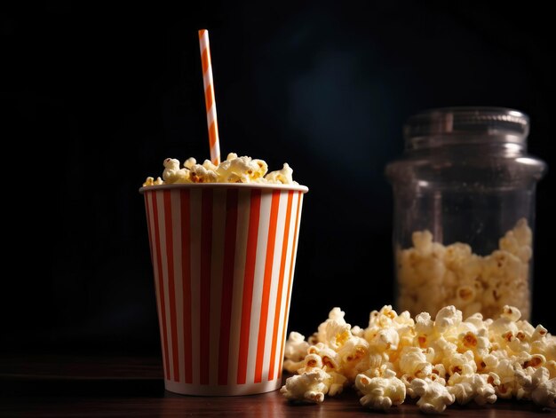 Palomitas de maíz y una taza con paja generativa ai