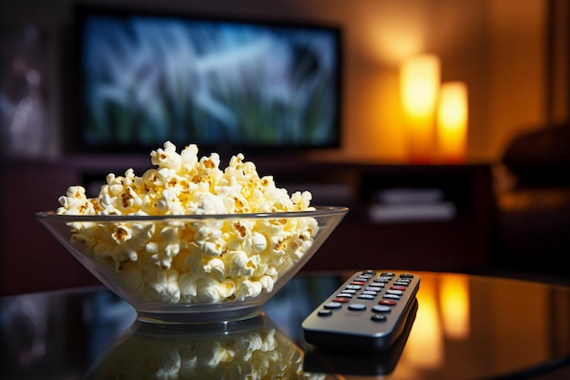 Foto palomitas de maíz y televisión