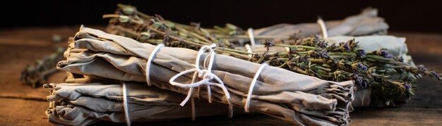 Foto palos de incienso de salvia blanca envueltos