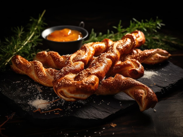 Palos de pan pretzels pajitas de sésamo grissini pretzels bocadillo con semillas de sésame largos rascos