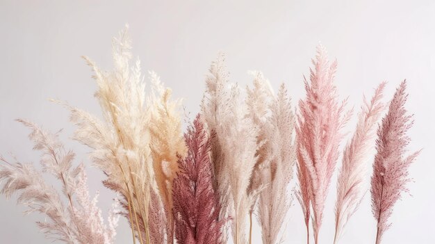 Pampas grama ao ar livre em cores pastel claras cana seca estilo boho