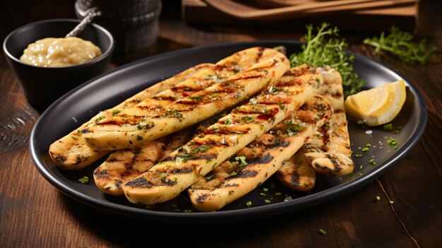 Foto pan de ajo mediterráneo a la parrilla