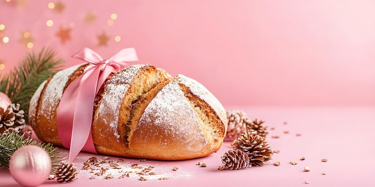 un pan con un arco rosa en la parte superior