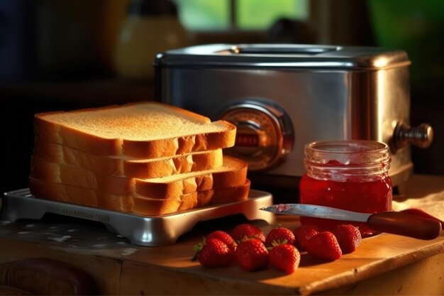 un pan blanco con mermelada de mora publicidad profesional fotografía de alimentos