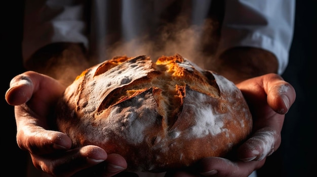 Pan caliente en manos de un panadero IA generativa