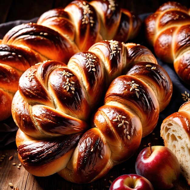 Foto pan de challah pan recién horneado alimento básico para las comidas