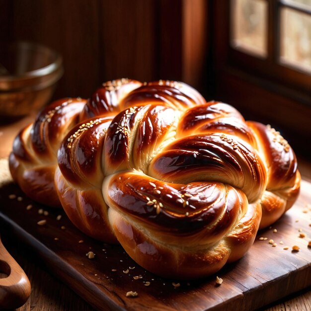 pan de challah pan recién horneado alimento básico para las comidas