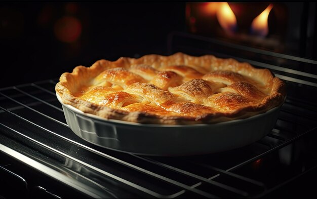 Pan com deliciosa torta de maçã assada dentro do forno foto de comida profissional ai gerada