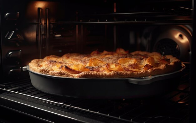 Pan com deliciosa torta de maçã assada dentro do forno foto de comida profissional ai gerada
