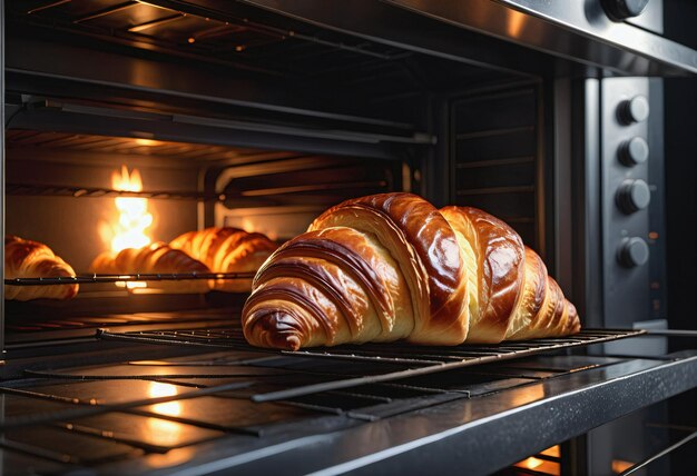 pan croissant puesto en el horno