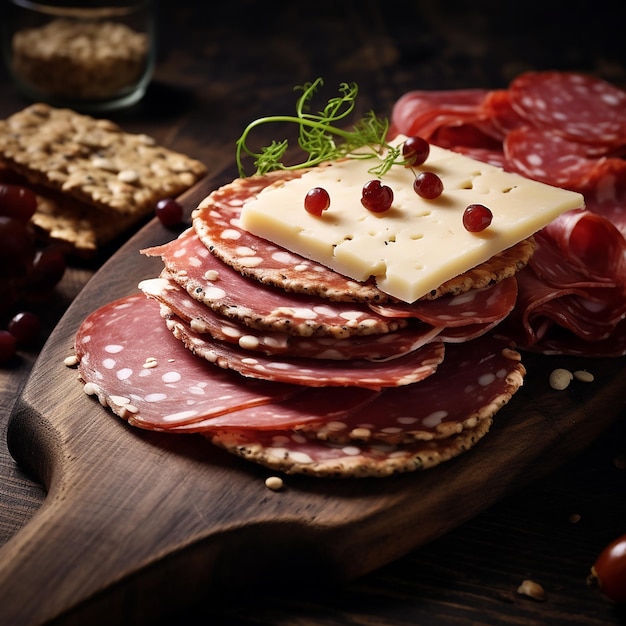 Pan crujiente con una rodaja de salami