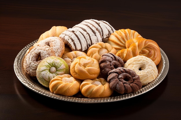 Pan dulce dulce mexicano tradicional dispuesto en una bandeja