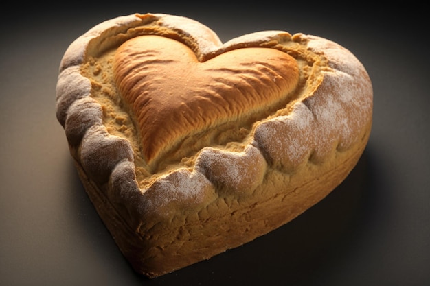 Pan en forma de corazón con centro cálido y esponjoso creado con ai generativo