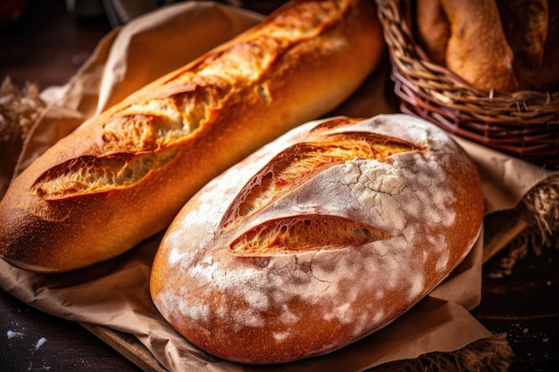 pan francés o baguette en la mesa de la cocina publicidad profesional fotografía de alimentos