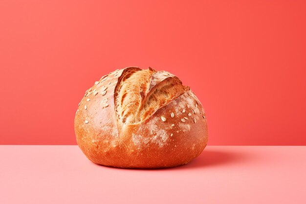 Pan sin gluten en un fondo mínimo rojo Cierra el fondo minimalista rojo resaltando