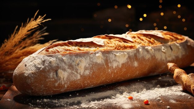 Pan con harina y trigo en una mesa ai