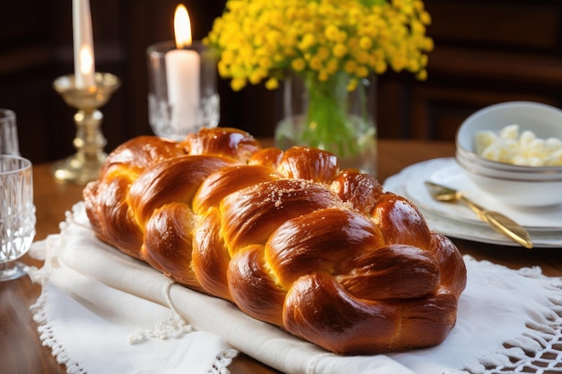 Pan Jalá casero sobre mesa de maderaCocina judía tradicional