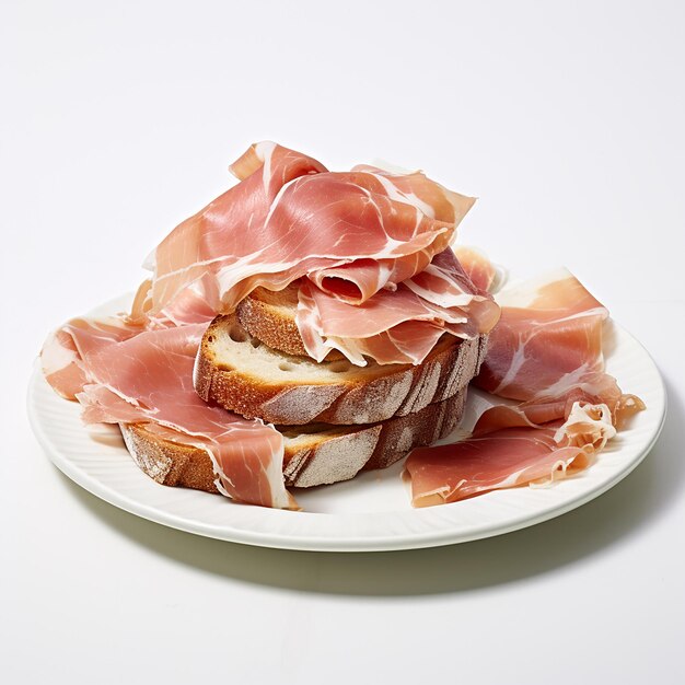 Pan con jamón de Parma en un plato blanco