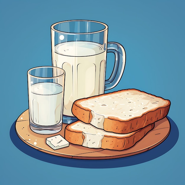 Pan y leche para el desayuno.