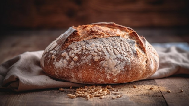 Pan de lechuga con corteza crujiente en una estantería de madera