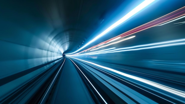 Pan lenta de un coche que hace zoom más allá de la cámara en un túnel dejando atrás un rastro de luz que persiste