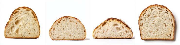 Pan de levadura artesanal en rebanadas con un interior y una corteza espaciosos