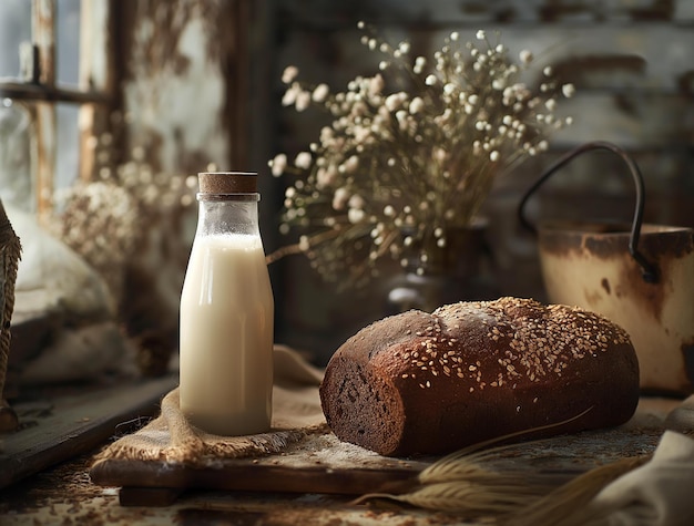 Foto pan de panadería pan con leche