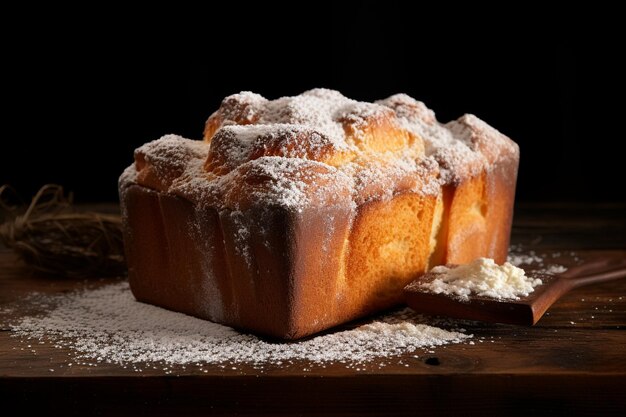 Foto un pan de pandoro recién horneado salpicado de azúcar para helado