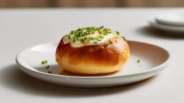 Foto pan de parmesán con queso con crema y cebolla en un plato