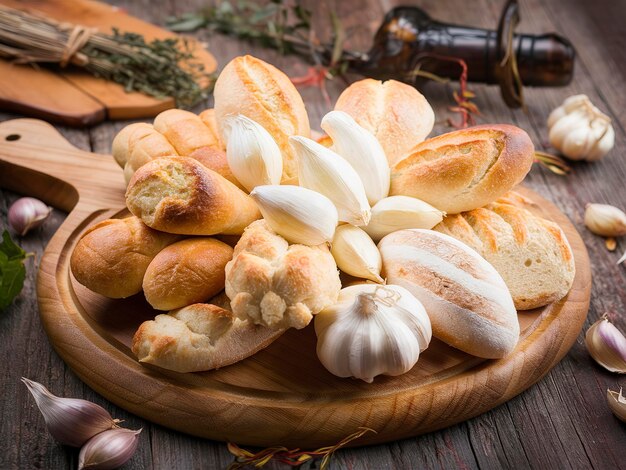 Foto pan de pascua con ajo sobre un fondo de madera