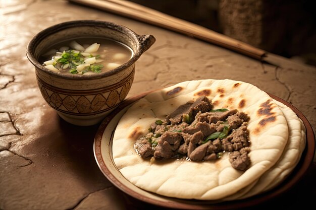 Pan de pita empapado en sopa de cordero xian comida famosa de China