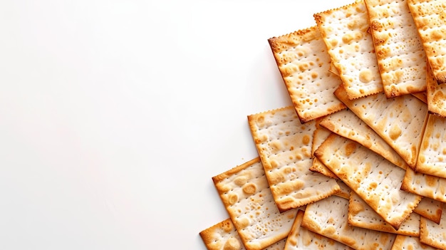 Foto pan plano de matzo fresco para la celebración de la pascua judía sobre fondo blanco