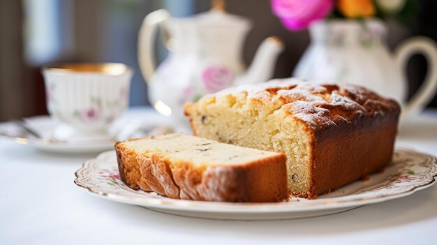 Foto pan de plátano en inglés casa de campo decoración del hogar y flores horneado comida y fácil idea de receta sin gluten para el menú blog de comida y libro de cocina