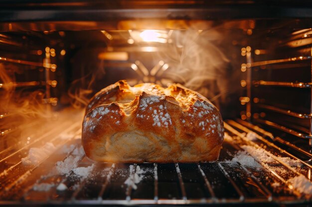 Un pan que se levanta en el horno con levadura de harina y sal