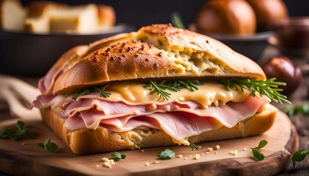 Pan relleno con jamón y queso