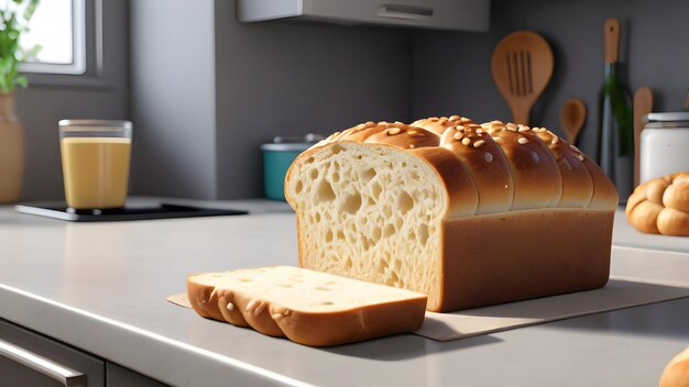 Foto un pan con semillas en él y una espátula de madera en el mostrador