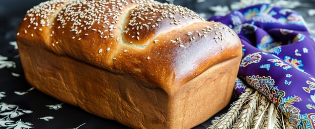 Foto un pan con semillas de sésamo en la parte superior