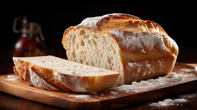 pan sobre mesa de madera con fondo negro y borroso