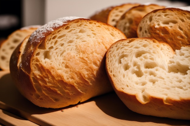 Pan en una tabla de cortar con una que tiene la palabra pan