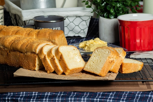 Foto pan tajado para desayunar