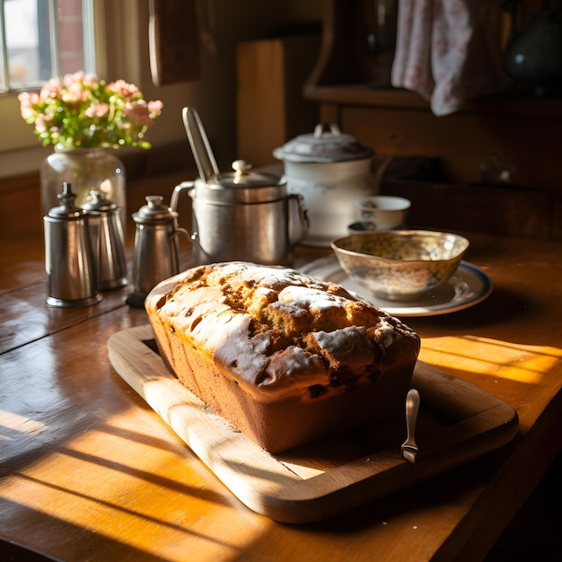 Pan de té en una encimera de cocina